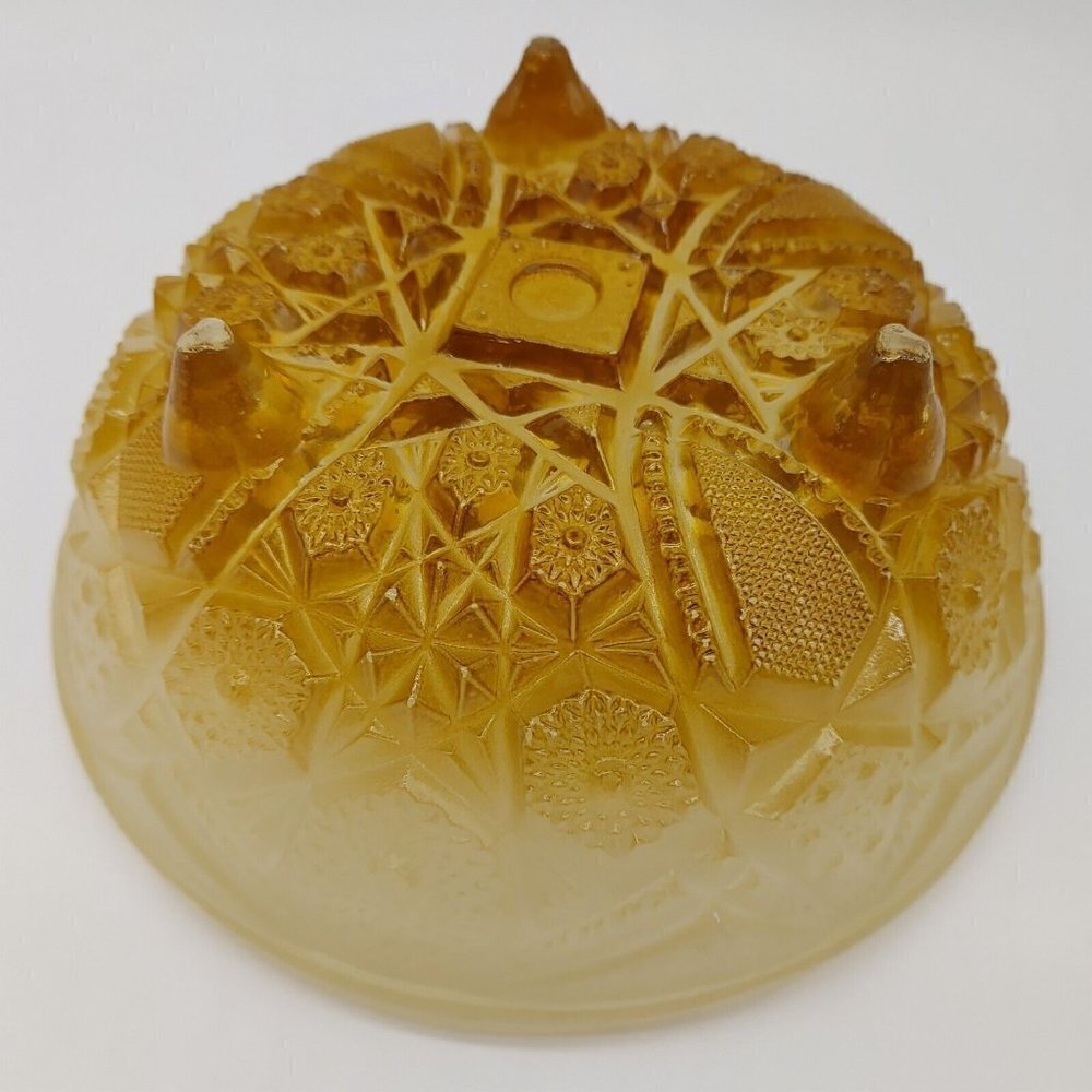 2 Toned Amber Depression Glass Round Mid Century Modern Footed Serving Bowl VTG - Picture 11 of 11